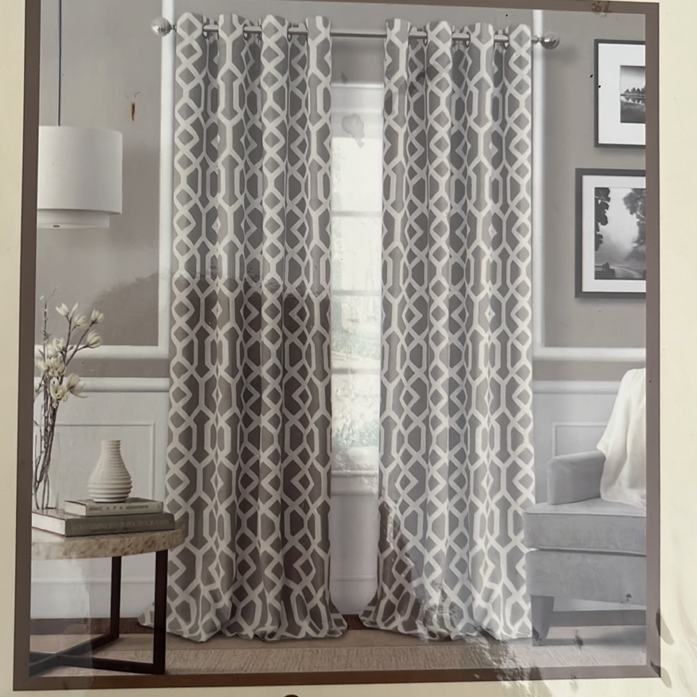 Set of 4 geometric taupe blackout curtain panels 52”W x 84”L